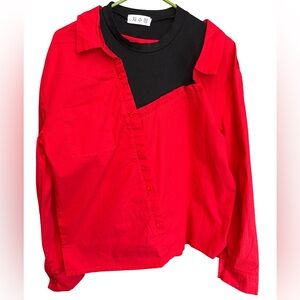 Red and Black Woman’s Long Sleeve Button Down  Shirt XL